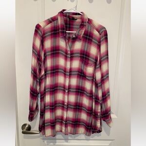 Lucky Brand Women’s Pink Plaid Cloud Button Down High Low Shirt Size 2X